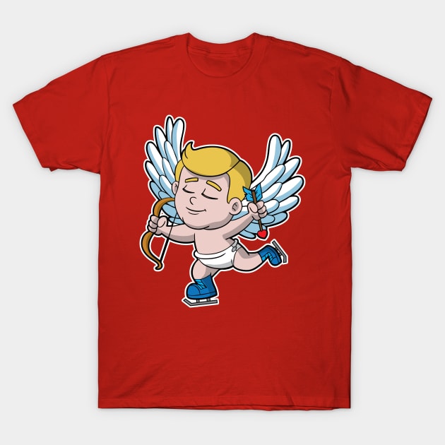 Ice Figure Skating Cupid Valentine's Day T-Shirt by E